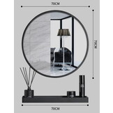 Spiegel rond - 70 cm - met plank - zwart