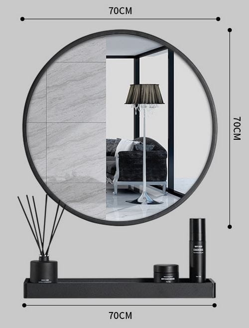 Spiegel rond - 70 cm - met plank - zwart