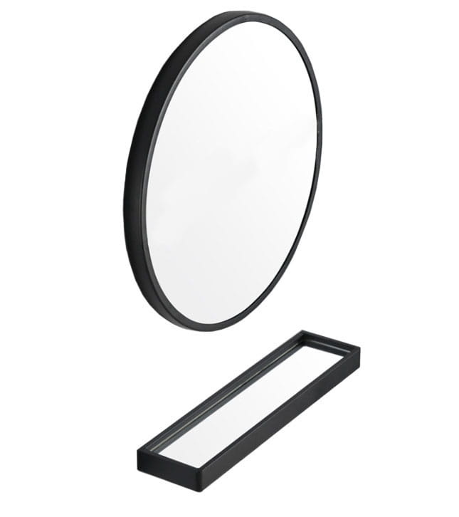 Spiegel rond - 70 cm - met plank - zwart