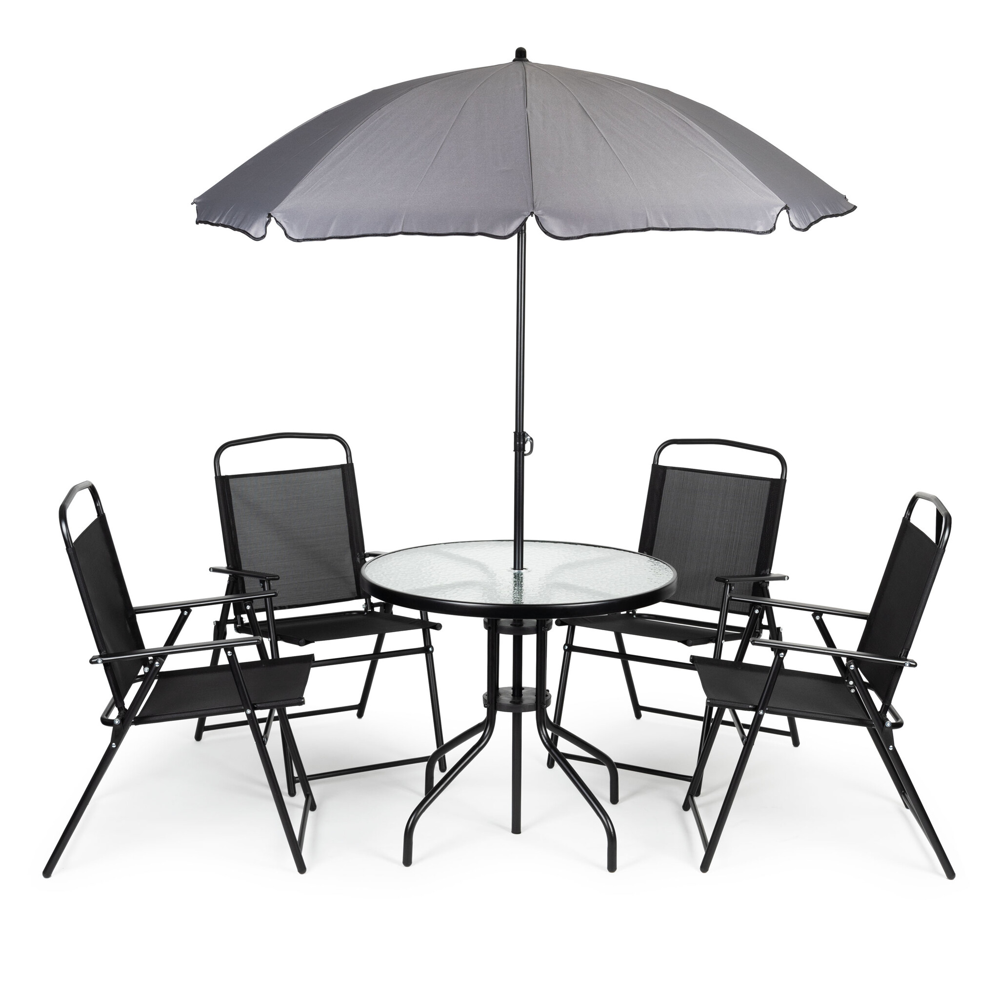 Tuinmeubelset - 80x70 cm - met parasol - zwart