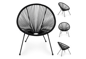 Draadstoel tuin - 80x67x60cm - staal & rotan - zwart