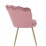 Schelp stoel - fauteuil - 58x51x88 cm - velvet - roze, goud
