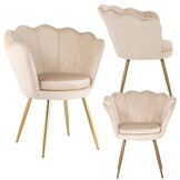 Schelp stoel - fauteuil - 58x51x88 cm - velvet - beige, goud