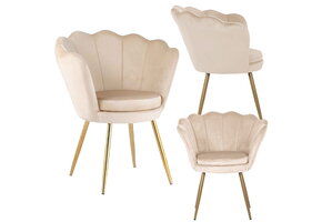 Schelp stoel - fauteuil - 58x51x88 cm - velvet - beige, goud