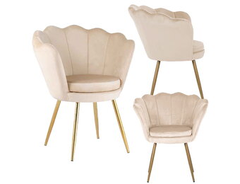 Schelp stoel - fauteuil - 58x51x88 cm - velvet - beige, goud