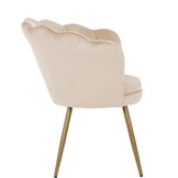 Schelp stoel - fauteuil - 58x51x88 cm - velvet - beige, goud