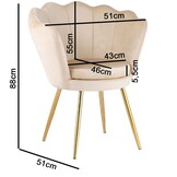 Schelp stoel - fauteuil - 58x51x88 cm - velvet - beige, goud