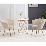 Schelp stoel - fauteuil - 58x51x88 cm - velvet - beige, goud