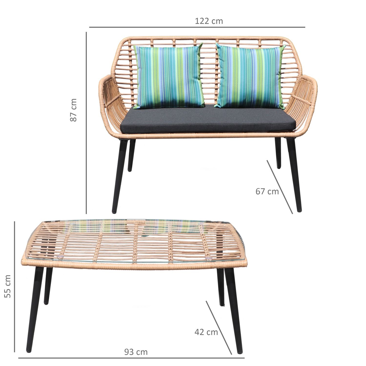 Tuinmeubelset - 122x67x87 cm - duurzaam rattan - zwart