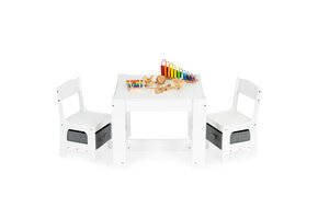 Kindertafel en stoeltjes - 63x63x51cm - tafel dubbelzijdig - wit