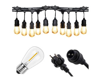 Lichtsnoer buiten - prikkabel - 10m - 10 lampen - warm wit