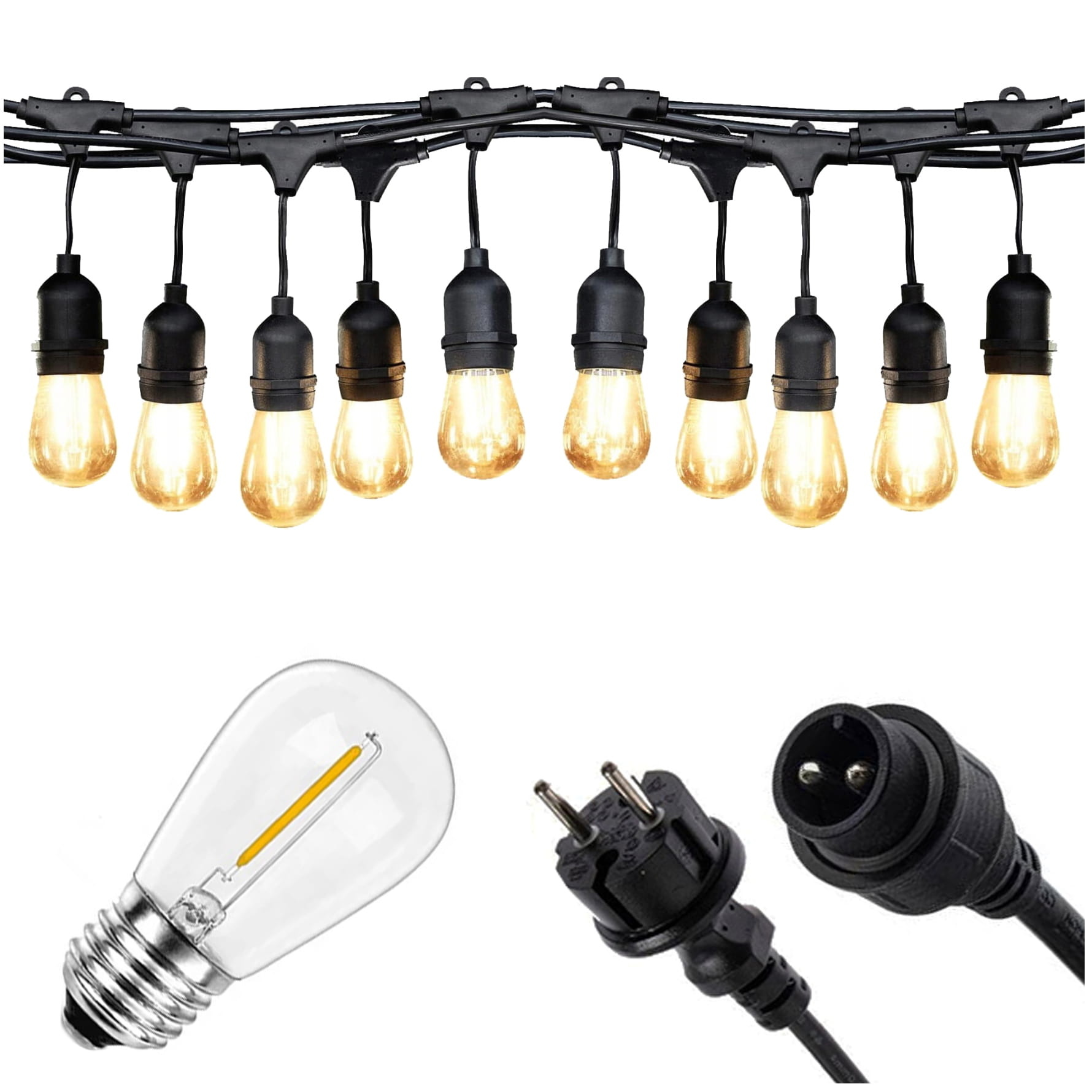 Lichtsnoer buiten - prikkabel - 10m - 10 lampen - warm wit