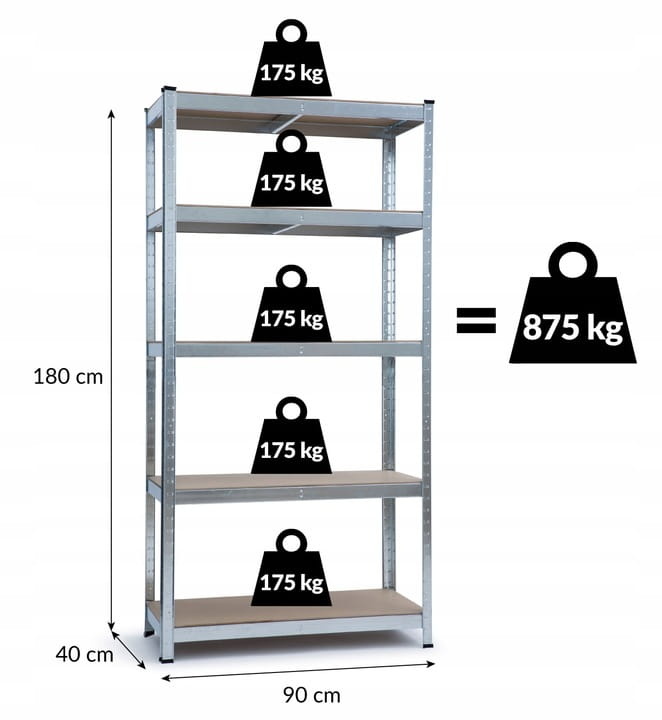 Stellingkast - opbergrek - 180x90x40 cm - 5 schappen - zilver