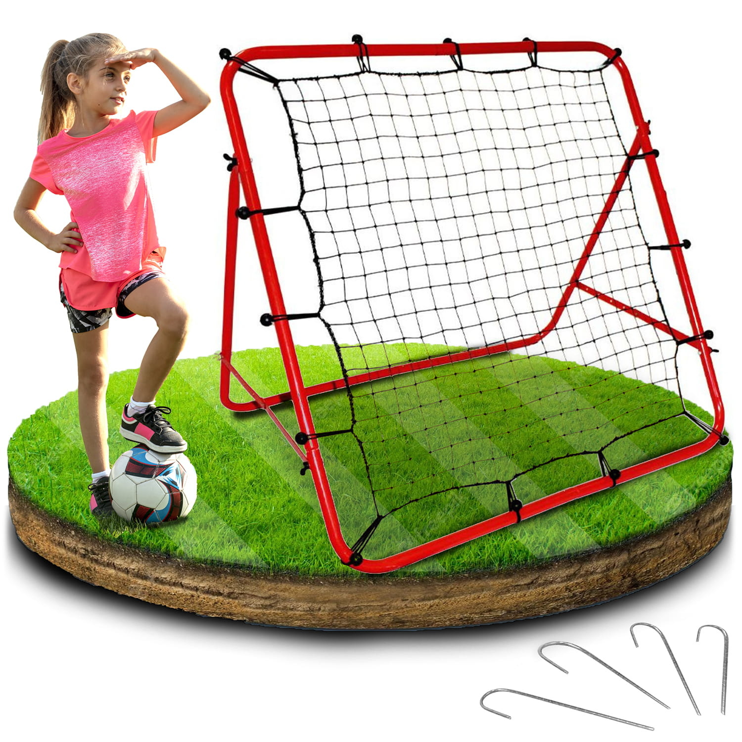 Rebounder voetbal - 100x100x70cm - staal - rood, zwart