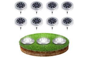 Grondspots buiten - solar - 8 stuks - 13x11,5cm - rvs