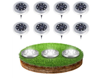 Grondspots buiten - solar - 8 stuks - 13x11,5cm - rvs