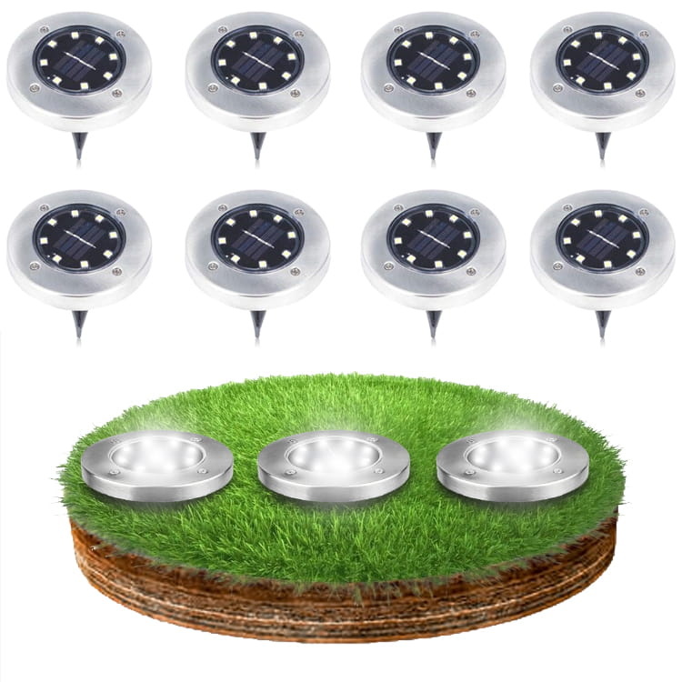 Grondspots buiten - solar - 8 stuks - 13x11,5cm - rvs