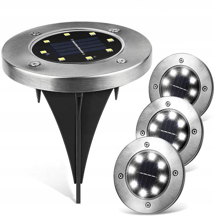 Grondspots buiten - solar - 8 stuks - 13x11,5cm - rvs