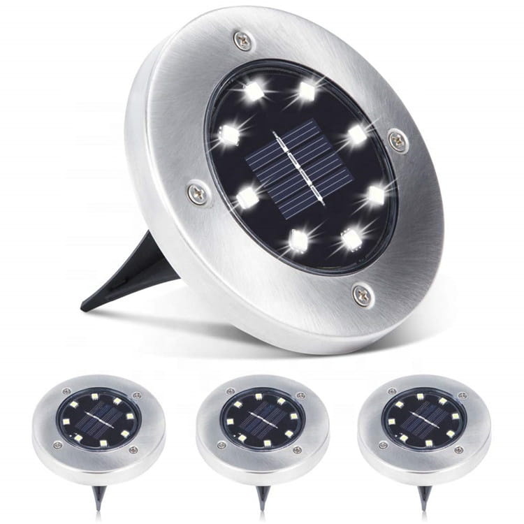 Grondspots buiten - solar - 8 stuks - 13x11,5cm - rvs