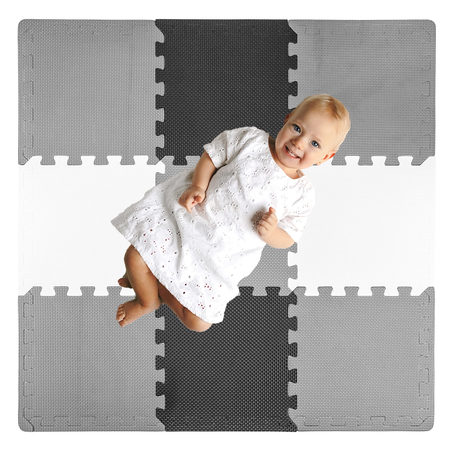 Speelmat baby - foam - puzzelmat - 118x118cm - zwart wit grijs