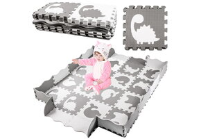 Speelmat baby - foam - puzzelmat - 145x145cm - grijs, wit