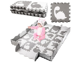 Speelmat baby - foam - puzzelmat - 145x145cm - grijs, wit