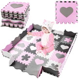 Speelmat baby - foam - puzzelmat - 145x145cm - grijs, roze, wit
