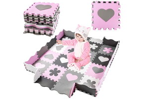 Speelmat baby - foam - puzzelmat - 145x145cm - grijs, roze, wit