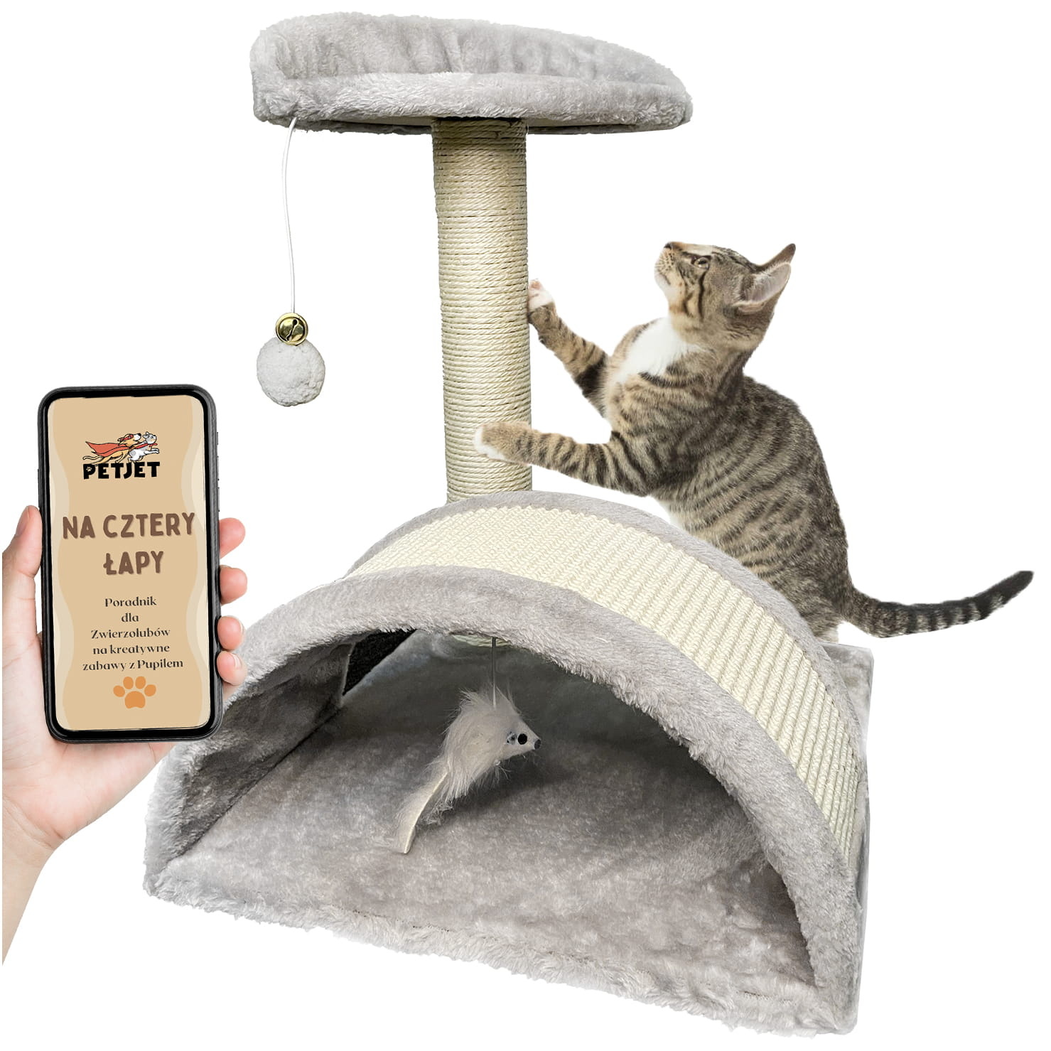 Krabpaal kat - met plateau en speeltjes - 40x37x50 cm - grijs