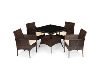 Tuinset - 4 personen - met vierkante tuintafel - bruin