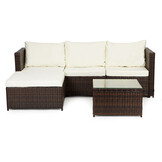 Loungeset tuin - polyrattan - hoekbank en tafel - bruin, wit