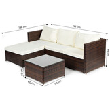 Loungeset tuin - polyrattan - hoekbank en tafel - bruin, wit