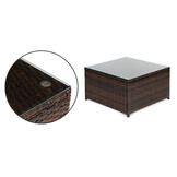 Loungeset tuin - polyrattan - hoekbank en tafel - bruin, wit