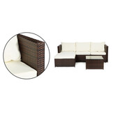 Loungeset tuin - polyrattan - hoekbank en tafel - bruin, wit