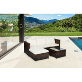 Loungeset tuin - polyrattan - hoekbank en tafel - bruin, wit