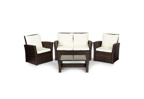 Loungeset tuin - 4 persoons - polyrattan - bruin, wit