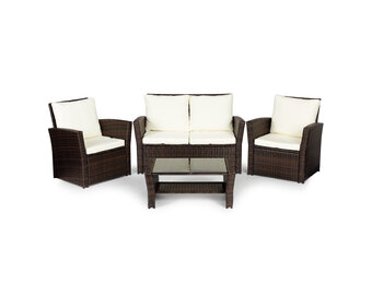 Loungeset tuin - 4 persoons - polyrattan - bruin, wit