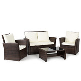 Loungeset tuin - 4 persoons - polyrattan - bruin, wit