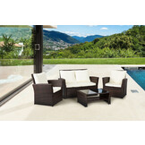 Loungeset tuin - 4 persoons - polyrattan - bruin, wit