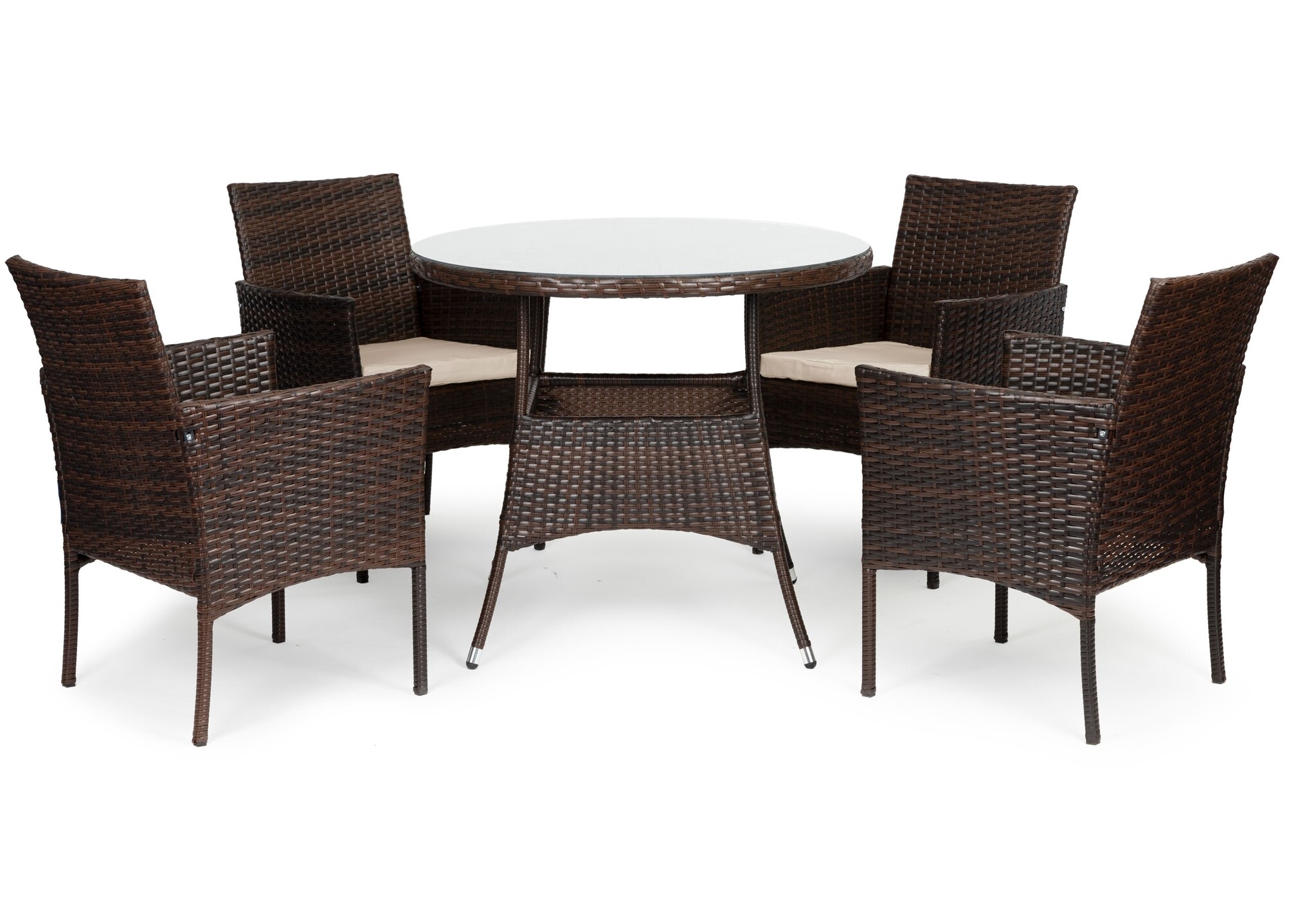 Tuinset - 4 personen - met ronde tuintafel - bruin