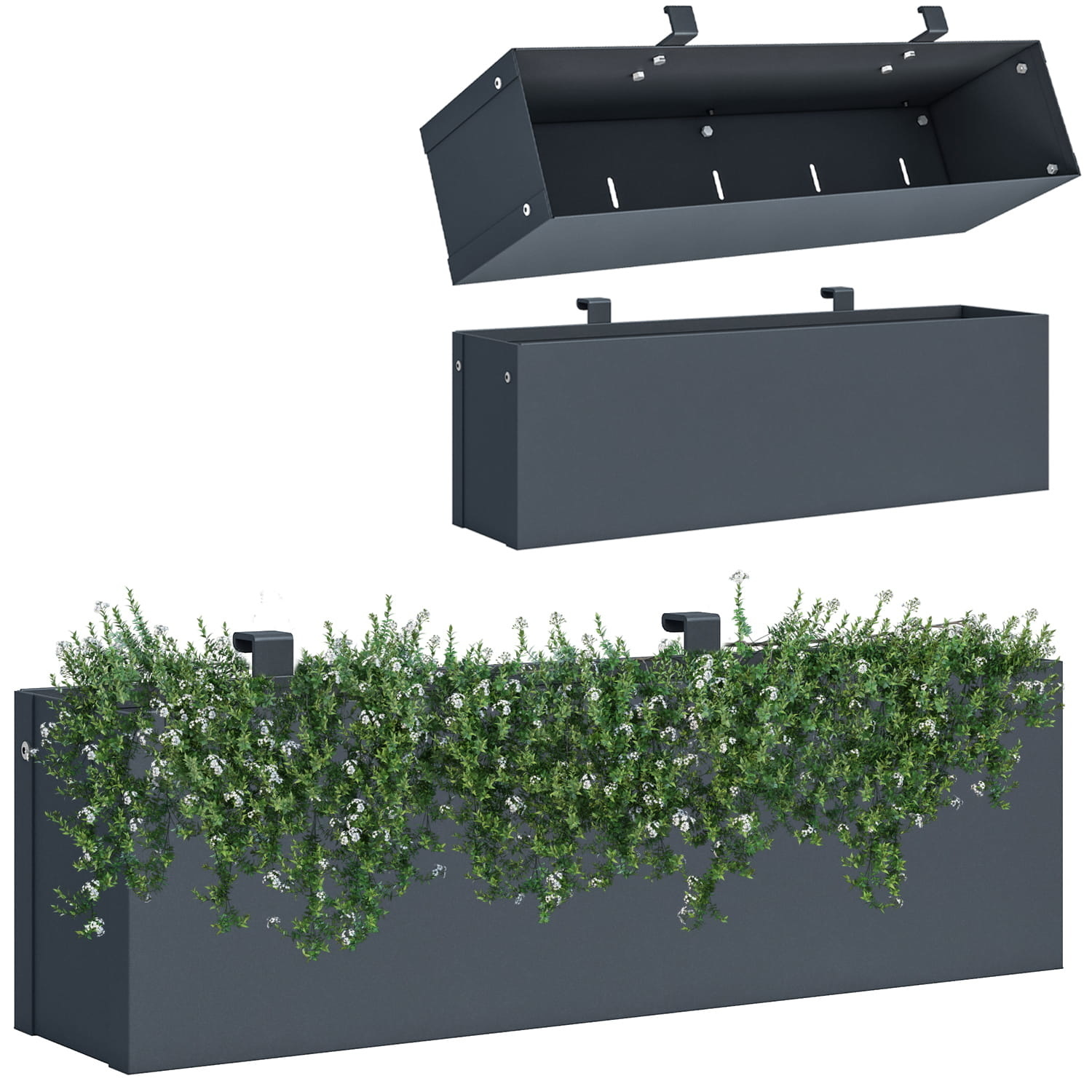 Hangende plantenbak - kliko ombouw - 50x12x15cm - antraciet