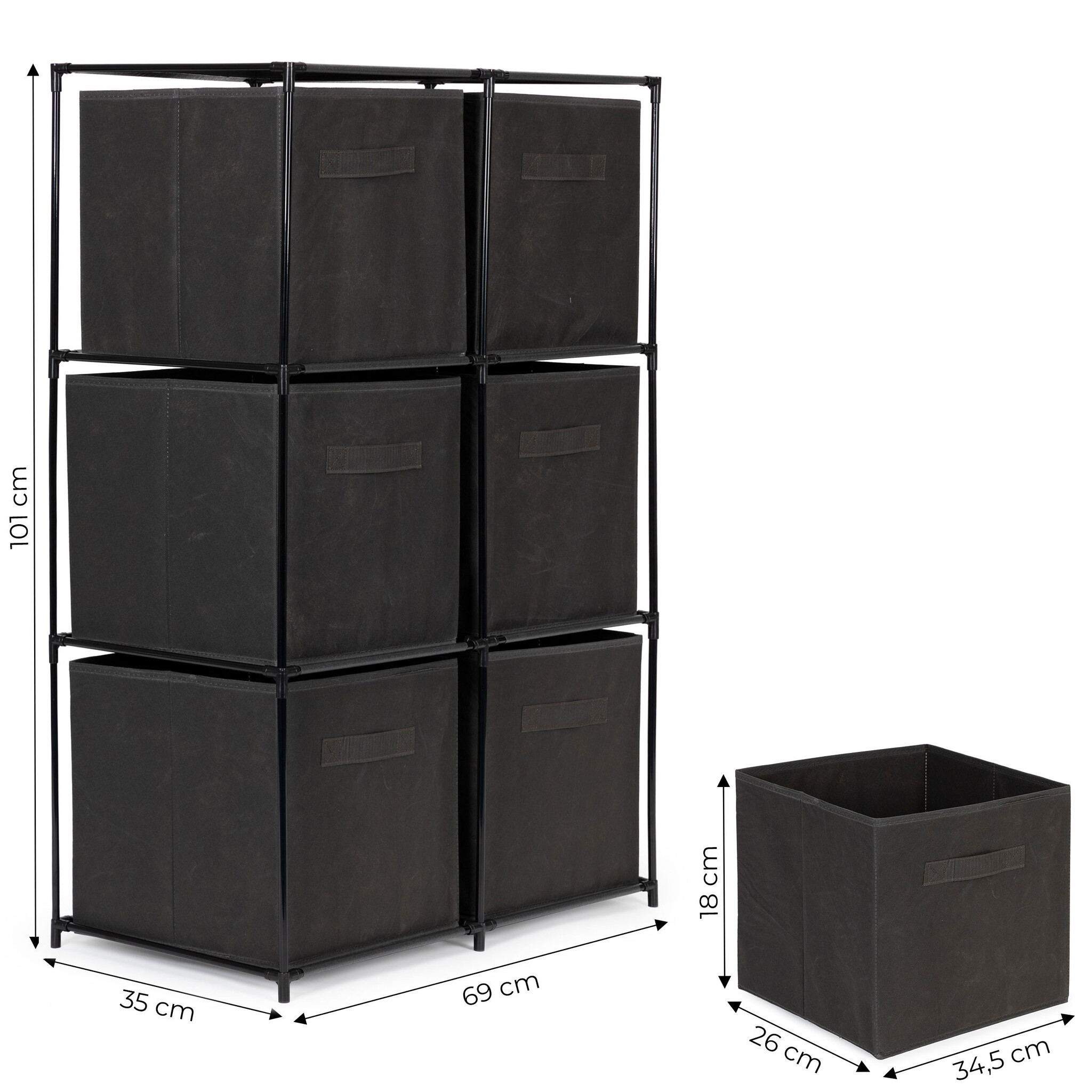 Opbergkast - 69x35x101cm - 6 manden - grijs