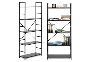 Boekenkast - 144x58.5x23.5 cm - 5 planken - grijs & zwart