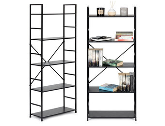 Boekenkast - 144x58.5x23.5 cm - 5 planken - grijs & zwart