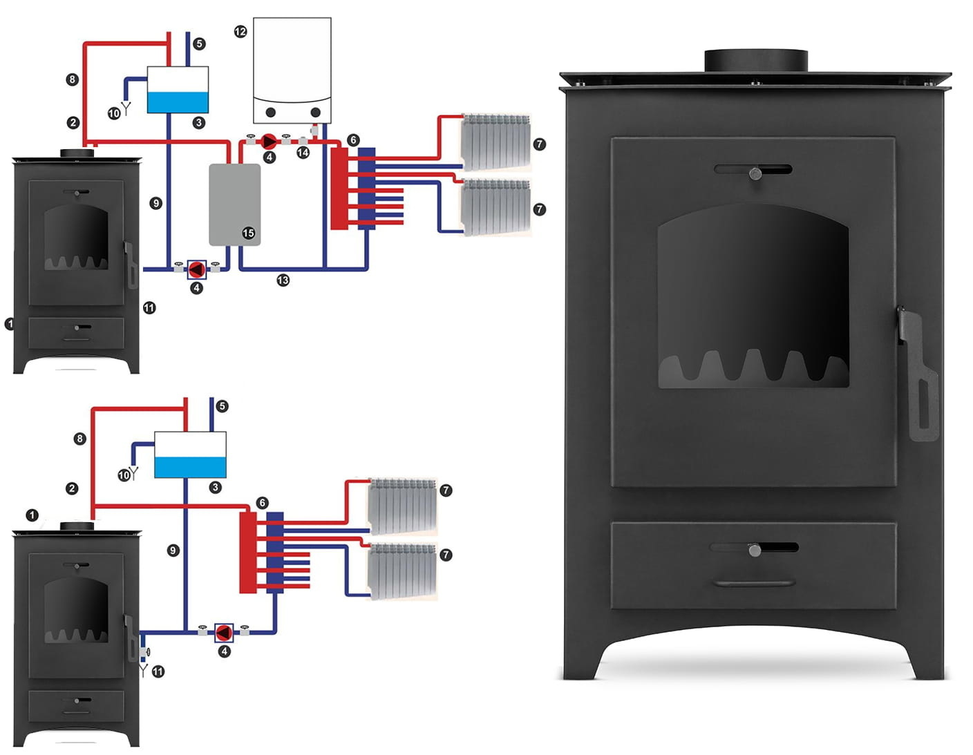 CV Houtkachel - staal - vrijstaand - 26kw