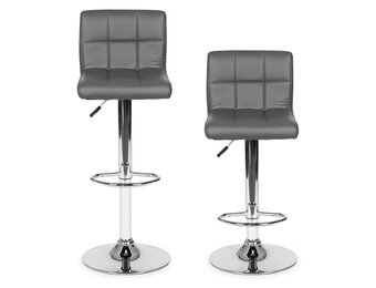 Barkruk met rugleuning - 37x32 cm - Verstelbaar - Grijs