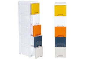 Ladeblok - 83x32x18 cm - 5 lades - wit, geel, blauw, oranje