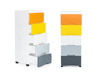 Ladeblok - 84,5x32,5x31cm - 5 lades - wit, geel, oranje, grijs