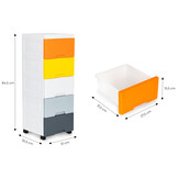 Ladeblok - 84,5x32,5x31cm - 5 lades - wit, geel, oranje, grijs