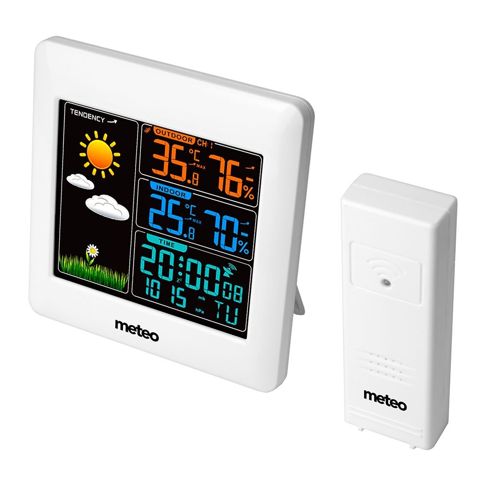 Weerstation METEO SP93 - 12x12x2cm - draadloos - met klok - wit